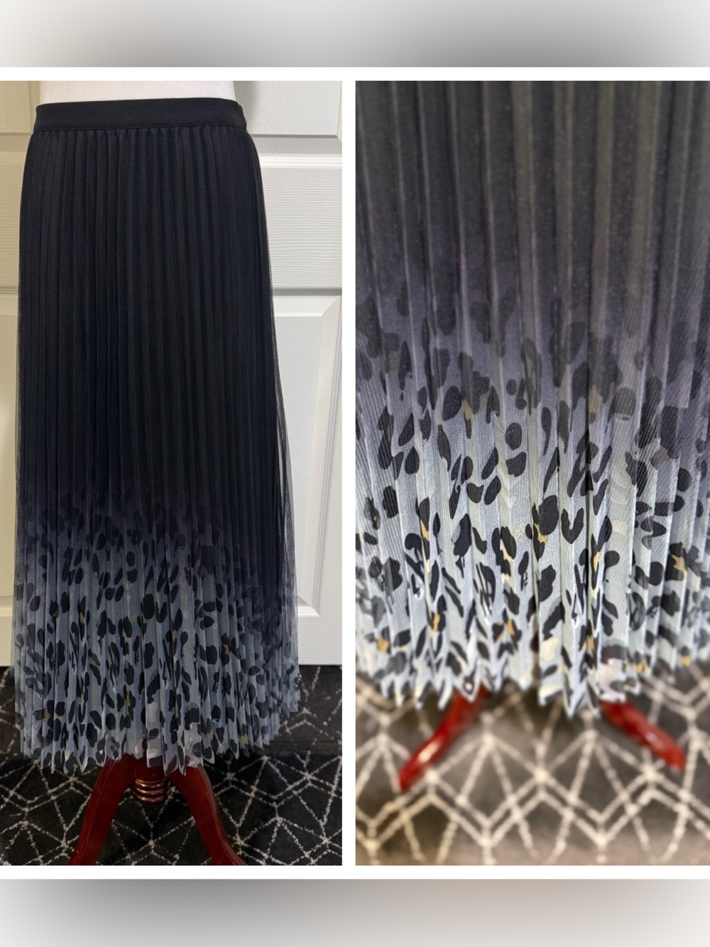 NWT! DR2 ombre pleated leopard midi skirt